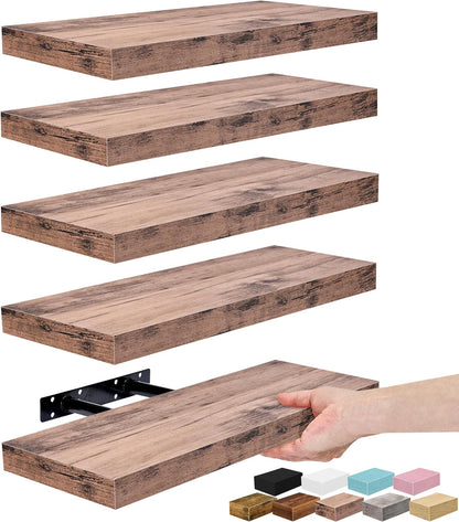 Sorbus Floating Shelves for Wall – 16 Inch Floating Shelf for Kitchen, Bedroom, Living Room, Bathroom, Home & Wall Decor - Mounted Bathroom Shelves with Invisible Brackets (Maple Wood, 2 Pack)