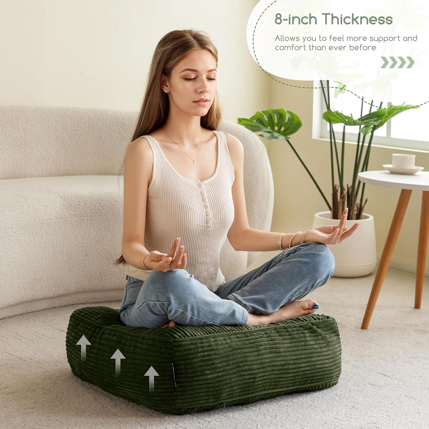 HIGOGOGO 6" Extra Thick Floor Pillow Cushion for Adults, Meditation Cushion Pillow, Large Square Floor Sitting, Tufted Corduroy Cover, for Tatami Living Room or Yoga, 22x22 Inch, 2Pack, Dark Grey
