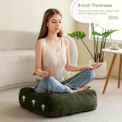 HIGOGOGO 6" Extra Thick Floor Pillow Cushion for Adults, Meditation Cushion Pillow, Large Square Floor Sitting, Tufted Corduroy Cover, for Tatami Living Room or Yoga, 22x22 Inch, 2Pack, Dark Grey