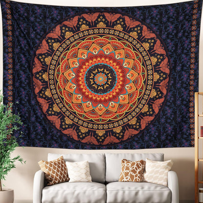 Black Mandala Tapestry Wall Hanging Psychedelic Wall Tapestry Aesthetic Indian Hippie Decor Bohemian Art Boho Home Decoration for Bedroom,Living Room,Dorm