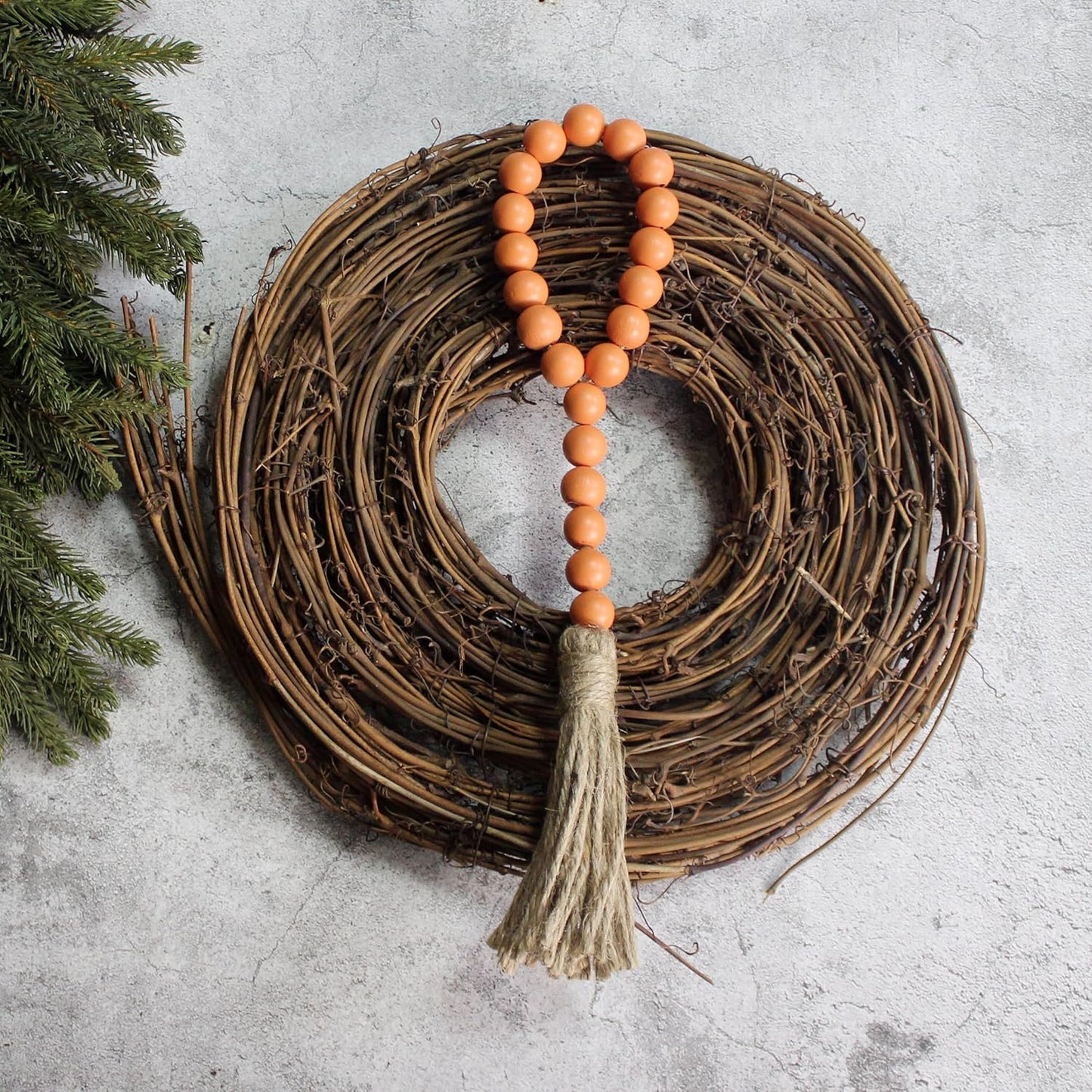CVHOMEDECO. Wood Beads Garland with Tassels 3 PCS Farmhouse Rustic Wooden Prayer Bead String Wall Hanging Accent for Home Festival Decor. Natural