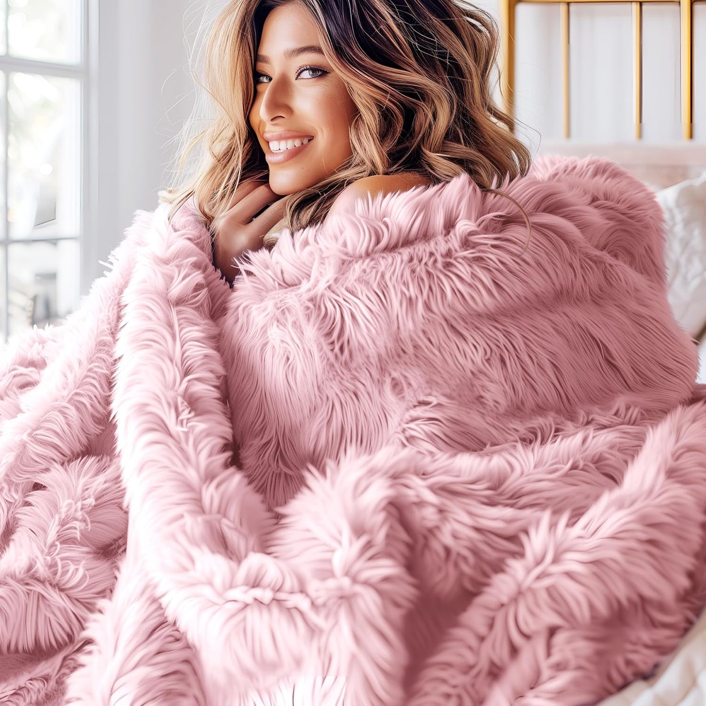 Bedsure GentleSoft Fluffy Fuzzy Faux Fur Throw Blanket for Couch, Soft Sherpa Fleece Cozy Gifts for Women, Plush Bed Blanket Room Decor for Men, Thick Warm Minky Teen Gifts Winter Bedding