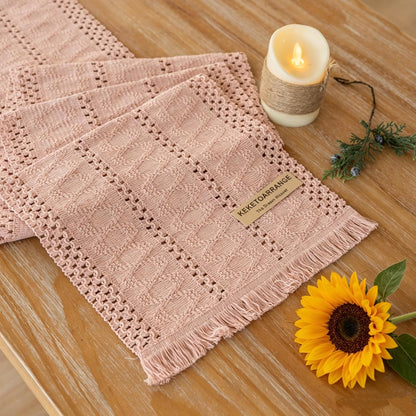 Keketoarrange Boho Sage Green Table Runner for Summer Home Decorations 12x72 Inches Farmhouse Small Macrame Woven Burlap Rustic Coffee Dresser Dining Kitchen Centerpiece Bohemian Decor