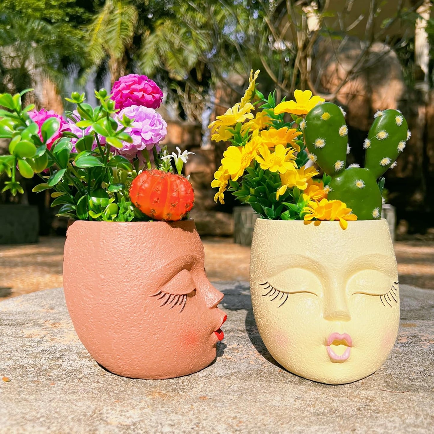 Handmade Face Flower Pots Standing Air Kiss Head Planter Pot for Trailing Plants Cute Succulent Planter Resin Planters Funny Face Planters with Anti-Friction Pads White 1Pack