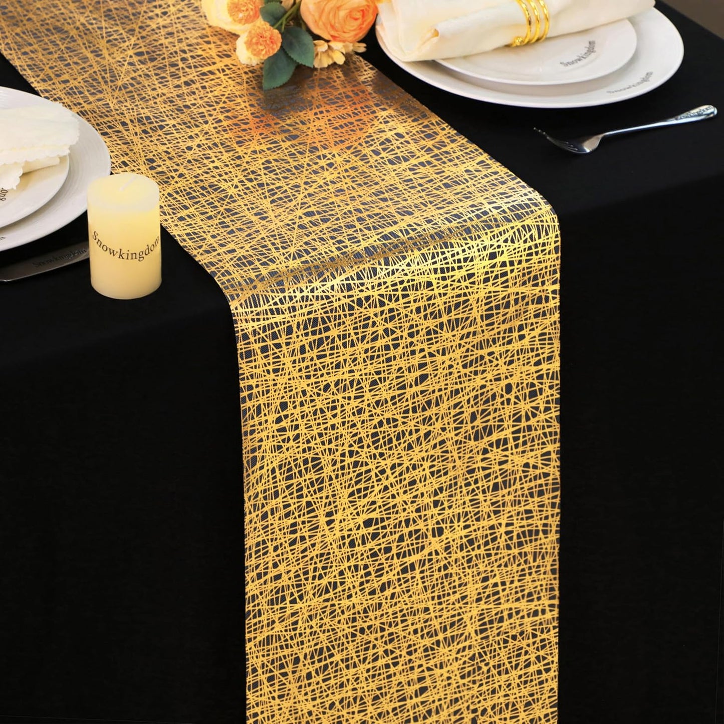 Snowkingdom 2 Pieces Gold Table Runner, Sequin Glitter Foil Metallic Thin Mesh Runner Roll 11"x108", Gold Table Decorations for Event Party, Wedding, Birthday Party, Christmas