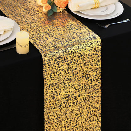 Snowkingdom 2 Pieces Gold Table Runner, Sequin Glitter Foil Metallic Thin Mesh Runner Roll 11"x108", Gold Table Decorations for Event Party, Wedding, Birthday Party, Christmas