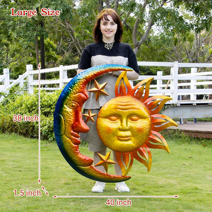 Large Sun Wall Art Decor 45 inch Metal Wall Art, Retro Hanging Decor, Valentine Wall Decorations for Patio,Yard,Garden,Fence,Living Room