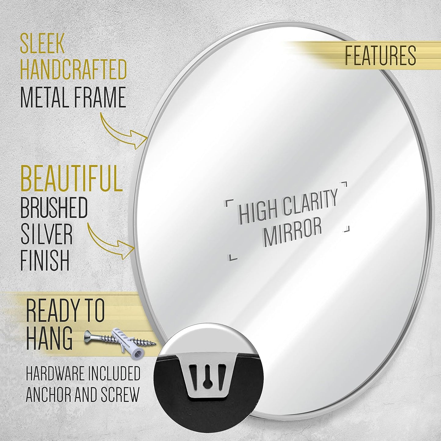 Gold Circle Wall Mirror 24 Inch Round Wall Mirror for Entryways, Washrooms, Living Rooms and More (Gold, 24")