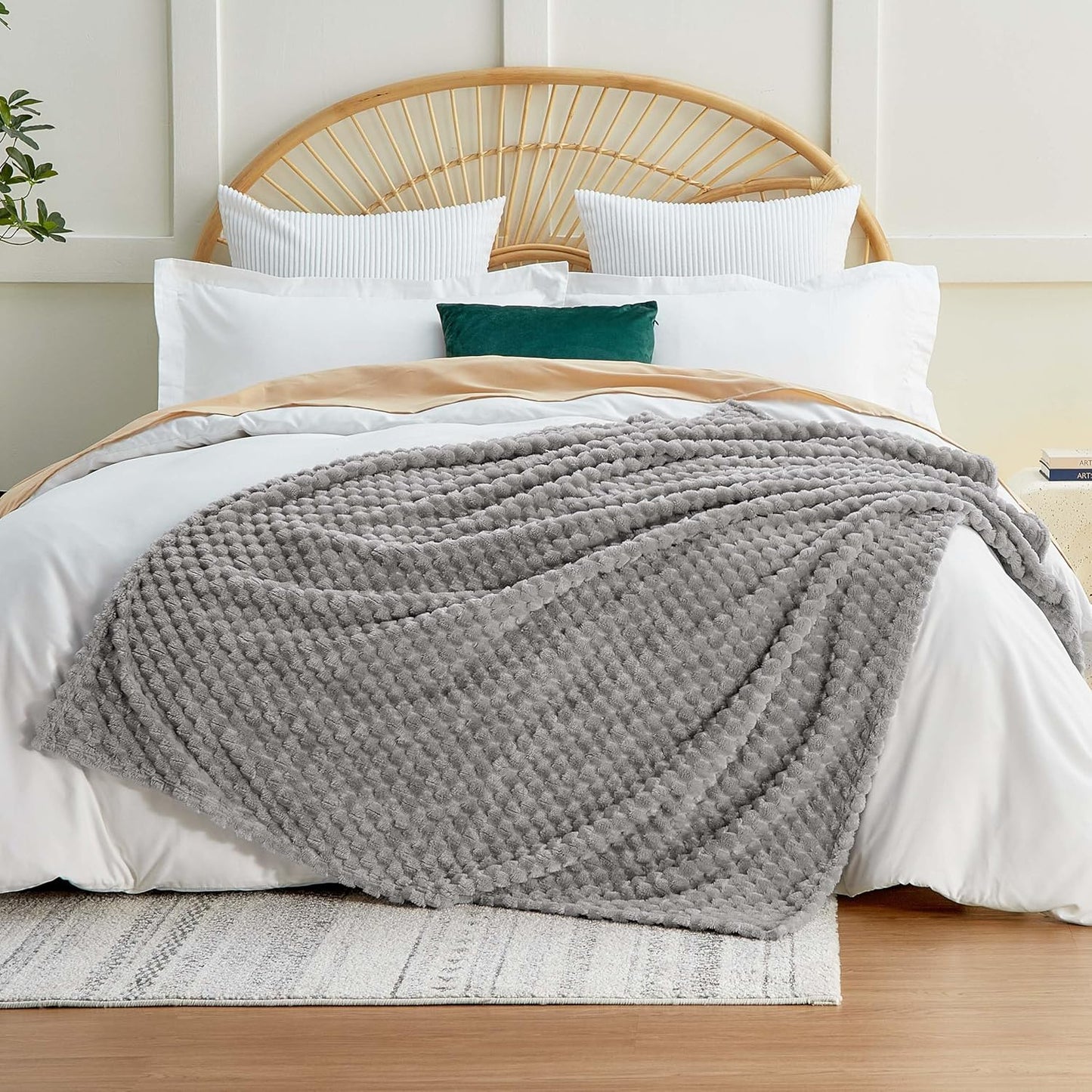 EXQ Home Fleece Throw Blanket for Couch or Bed - 3D Imitation Turtle Shell Jacquard Decorative Blankets - Cozy Soft Lightweight Fuzzy Flannel Blanket Suitable for All Seasons(50"×60",Beige)