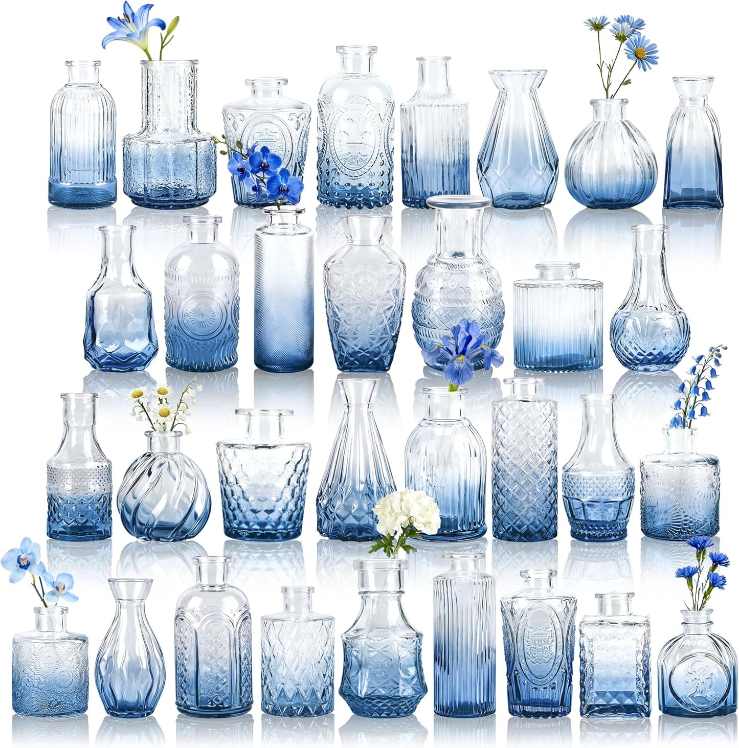 Der Rose Glass Bud Vases Set of 32 Small Clear Flower Vases for Rustic Wedding Centerpieces Table Decorations and Home Office Decor(Clear)
