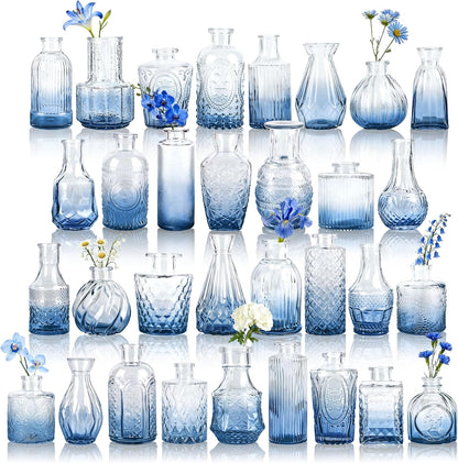 Der Rose Glass Bud Vases Set of 32 Small Clear Flower Vases for Rustic Wedding Centerpieces Table Decorations and Home Office Decor(Clear)