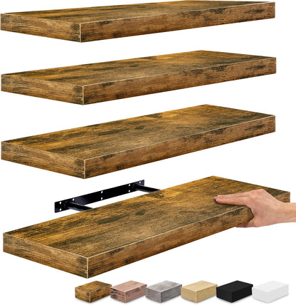 Sorbus Floating Shelves for Wall - 24" Bathroom Shelves, Wall Decor for Bedroom, Kitchen, Living Room, Home Decor & Book Storage - Mounted Floating Shelf with Invisible Brackets (White, 2 Pack)