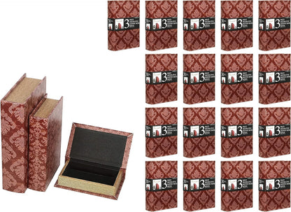 Hosley Farmhouse Memory Book Boxes Set of 3, Red Brown & Gold, Decorative Nesting Storage Boxes 12 10 8 Inch, Faux Leather Keepsake Photo Jewelry Box for Wedding Gift