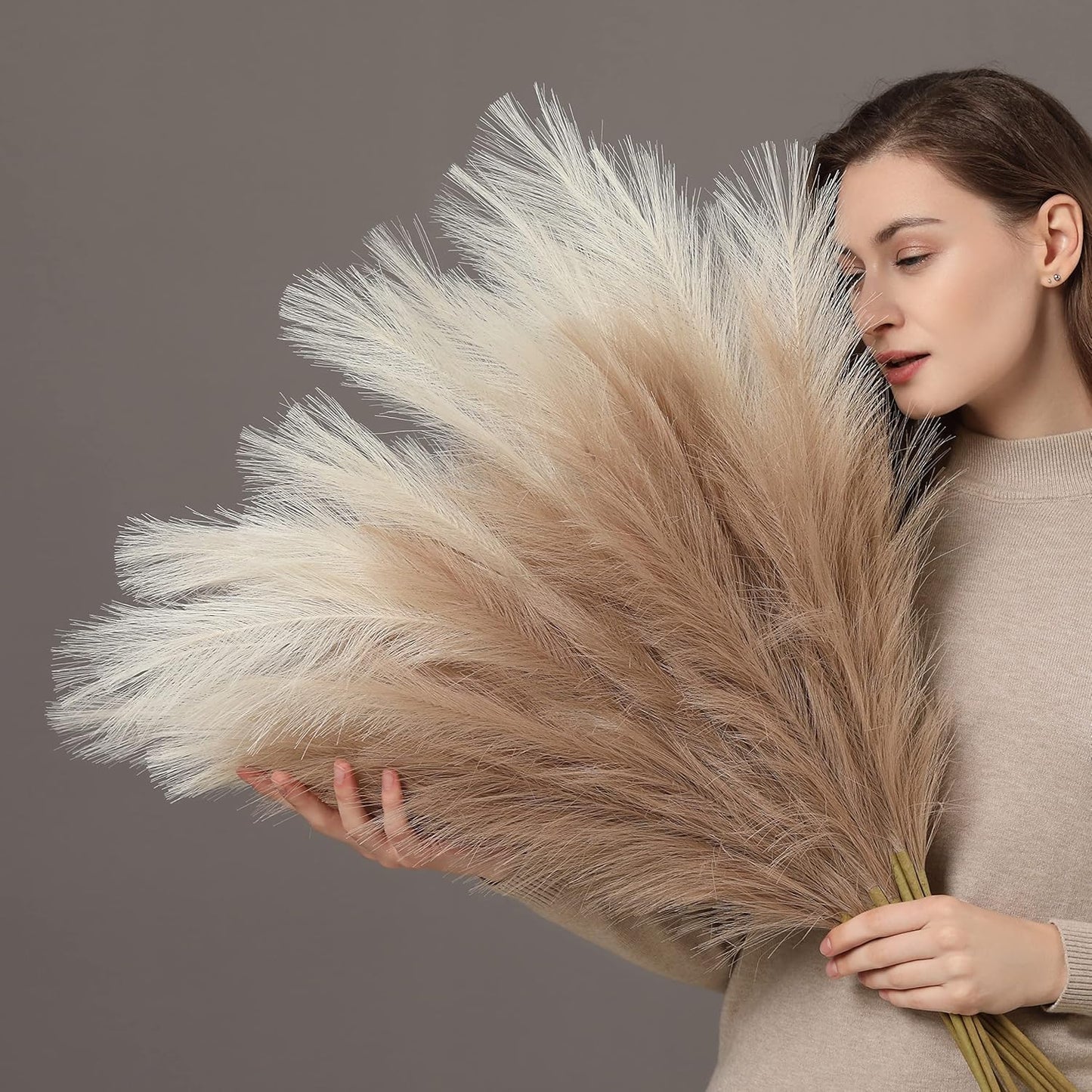 PERFNIQUE Faux Pampas Grass, 9PCS Pompas, Large Pompas Grass, 38'' Tall Pampas Grass for Floor Vase, Pampas Grass Decor Tall for Vase Fillers, Boho Rustic Farmhouse Home Decor(Natural Beige)