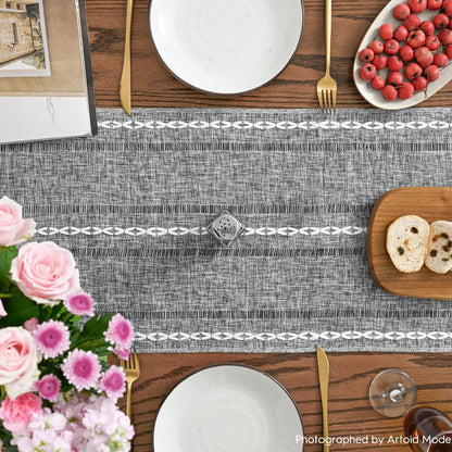 Artoid Mode Beige Rustic Cotton Linen Table Runner, Seasonal Embroidered Hollow Kitchen Dining Table Decoration for Home Party Decor 13x72 Inch