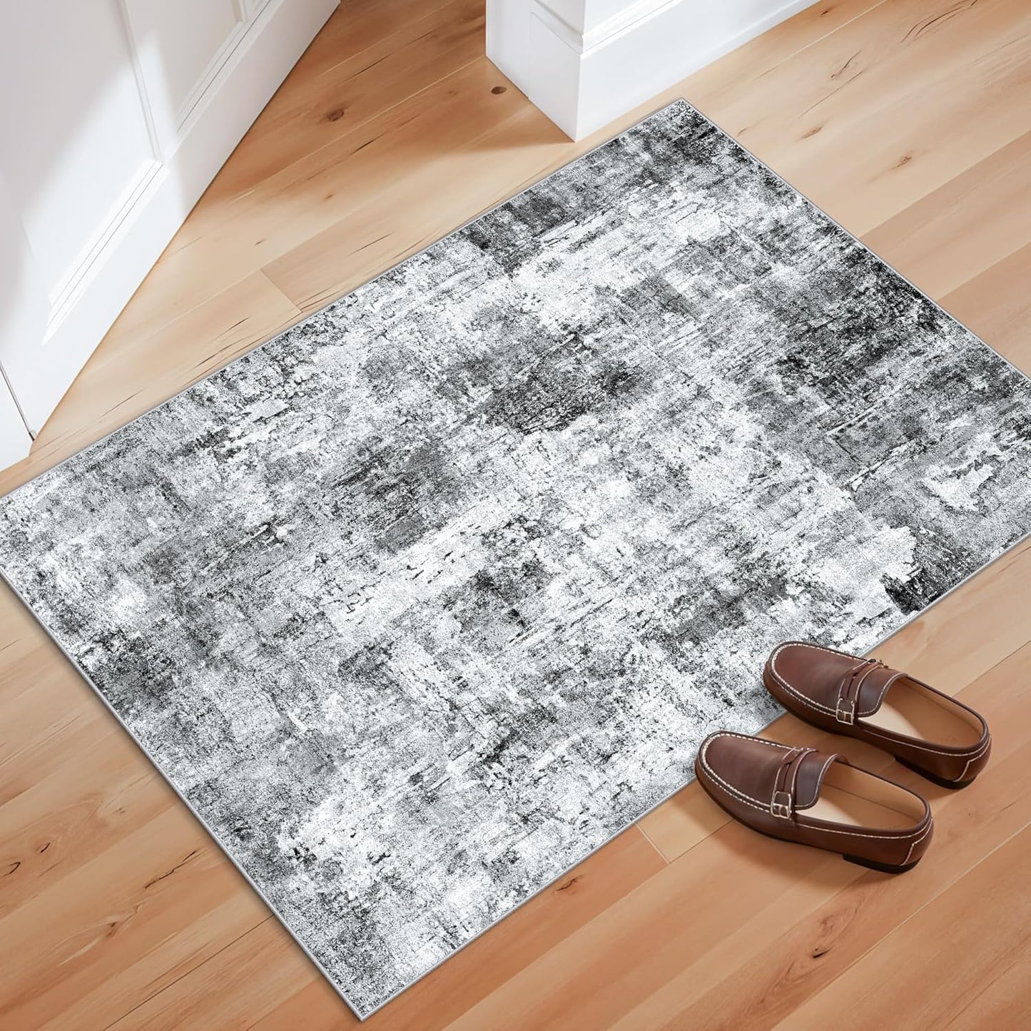 2x3 Washable Non-Slip Area Rug - Soft Low Pile Throw Rug for Kitchen Entryway Bedroom - Modern Indoor Door Mat with Rubber Backing (Beige Grey) - Colors A