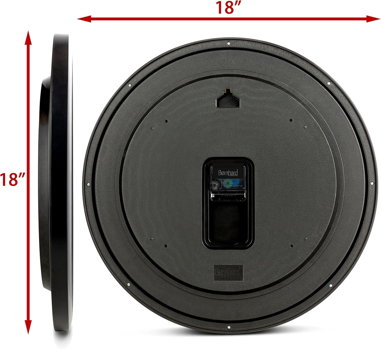 Bernhard Products Black Wall Clock Silent Non Ticking 10 Inch Quality Quartz Battery Operated Round Easy to Read Home/Office/Kitchen/Classroom/School Clock Sweep Movement