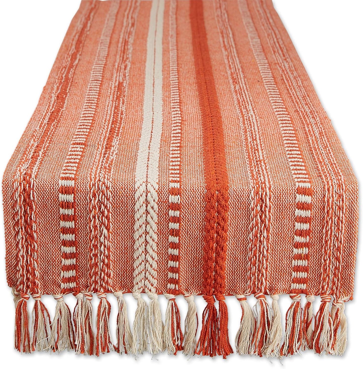 DII Farmhouse Braided Stripe Table Runner Collection, 15x72 (15x77, Fringe Included), Black
