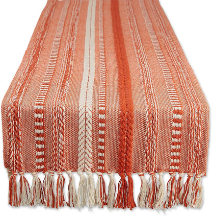 DII Farmhouse Braided Stripe Table Runner Collection, 15x72 (15x77, Fringe Included), Black