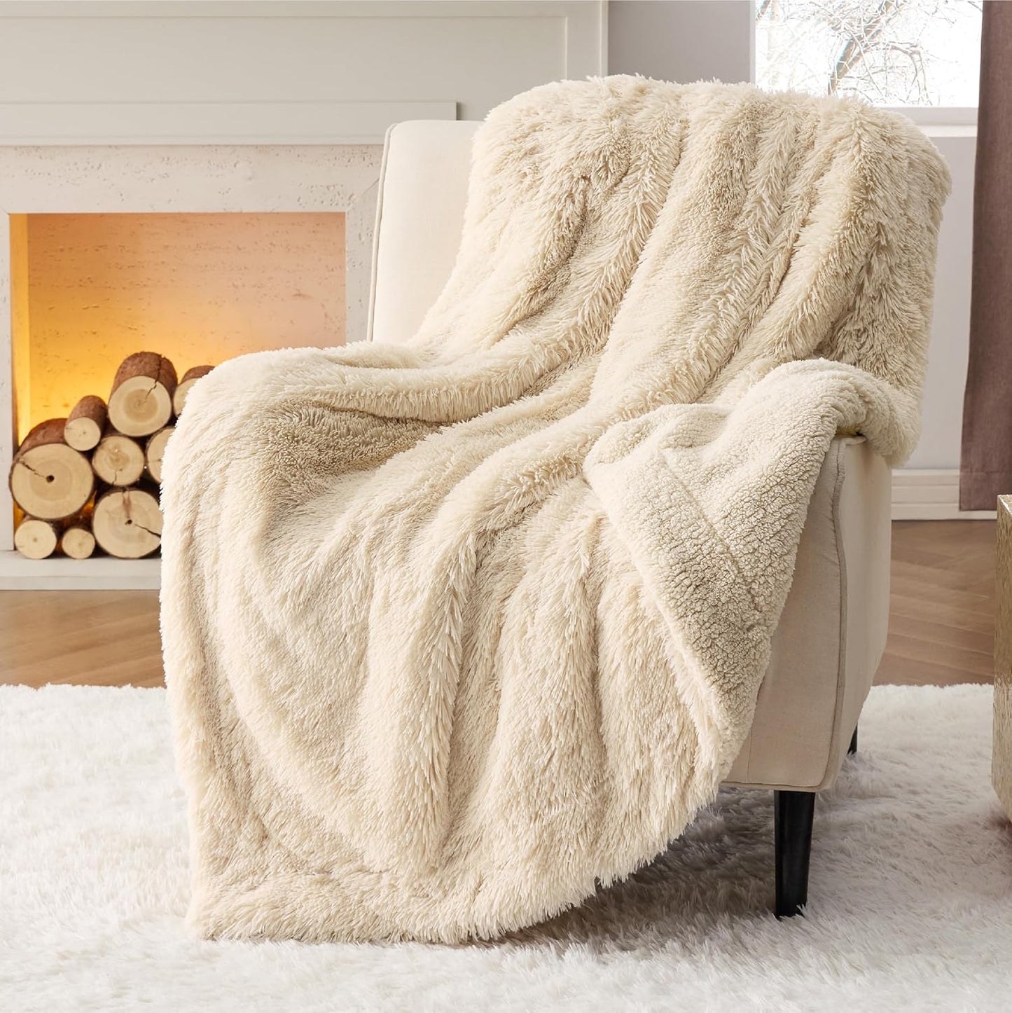 Bedsure GentleSoft Fluffy Fuzzy Faux Fur Throw Blanket for Couch, Soft Sherpa Fleece Cozy Gifts for Women, Plush Bed Blanket Room Decor for Men, Thick Warm Minky Teen Gifts Winter Bedding