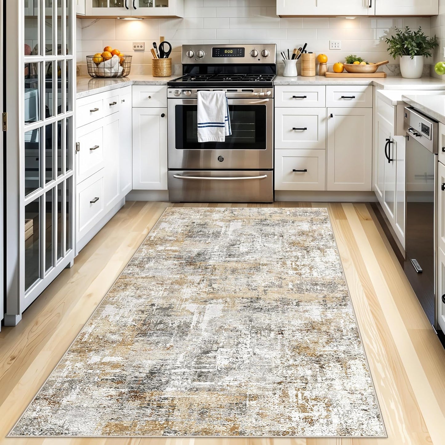 2x3 Washable Non-Slip Area Rug - Soft Low Pile Throw Rug for Kitchen Entryway Bedroom - Modern Indoor Door Mat with Rubber Backing (Beige Grey) - Colors B