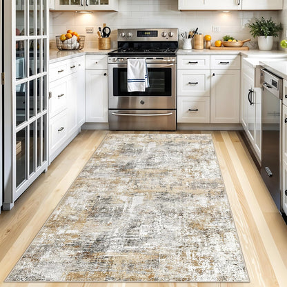 2x3 Washable Non-Slip Area Rug - Soft Low Pile Throw Rug for Kitchen Entryway Bedroom - Modern Indoor Door Mat with Rubber Backing (Beige Grey) - Colors B