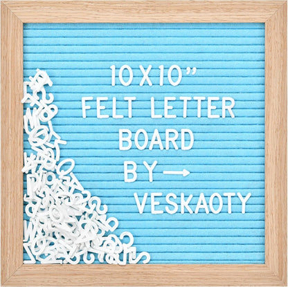 Felt Letter Board with 294 Letters, Numbers & Symbols - 10 x 10 inch Changeable Message Board with Wooden Frame Wall Mount Hook, Black & Wood