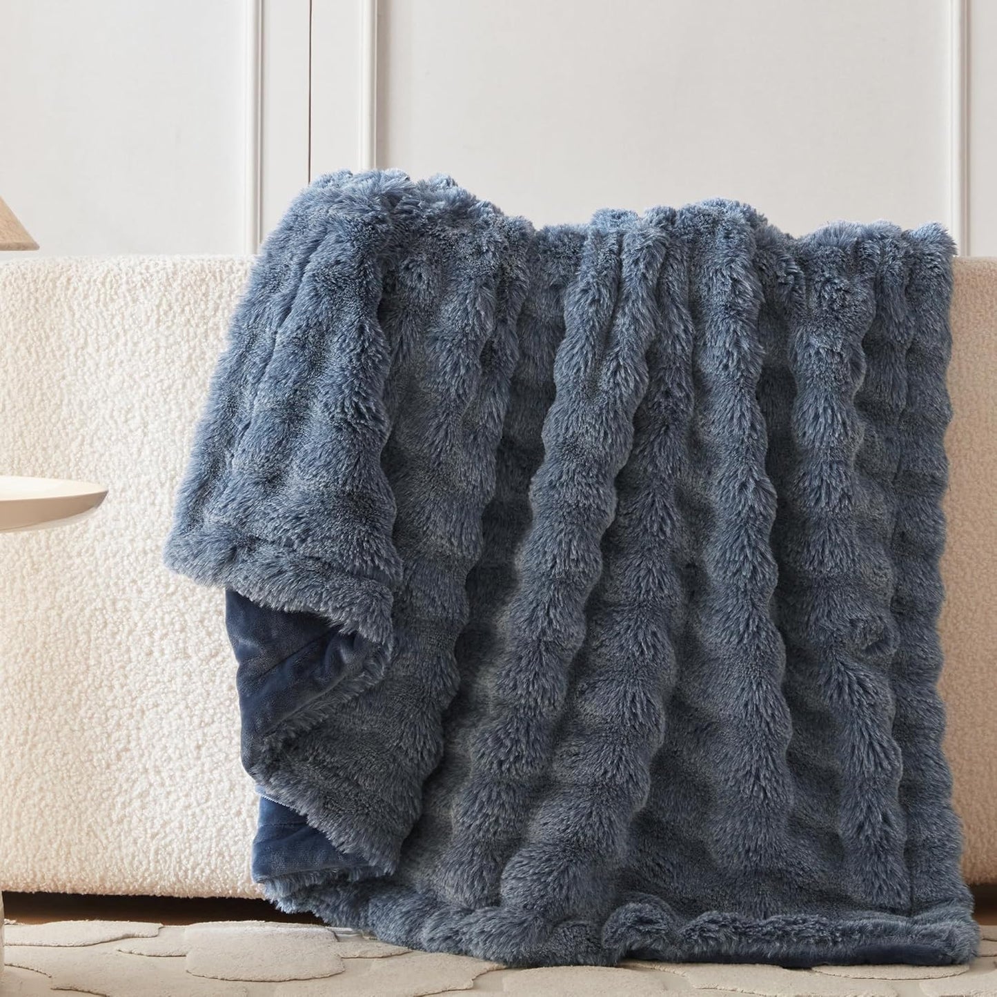 COOVA Faux Fur Throw Blanket for Couch, Cozy Soft and Fuzzy Plush Rabbit Fur Bubble Blanket for Sofa Bedroom Living Room, 50x60 Inches Tie Dye Brown