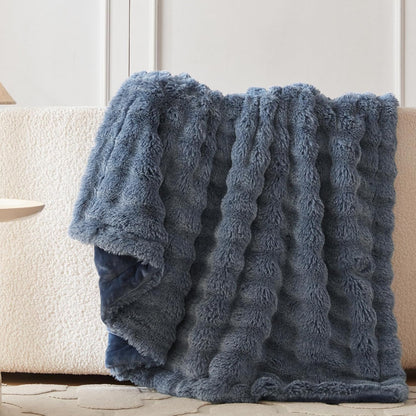 COOVA Faux Fur Throw Blanket for Couch, Cozy Soft and Fuzzy Plush Rabbit Fur Bubble Blanket for Sofa Bedroom Living Room, 50x60 Inches Tie Dye Brown