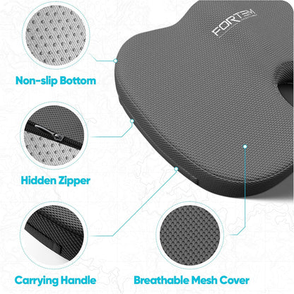 FORTEM Seat Cushion, Office Chair Cushion, Memory Foam Car Seat Cushions, Sciatica Coccyx Tailbone Pain Relief, Chair Cushions for Back Support, Sitting Pad for Gaming, Washable Cover, Non Slip