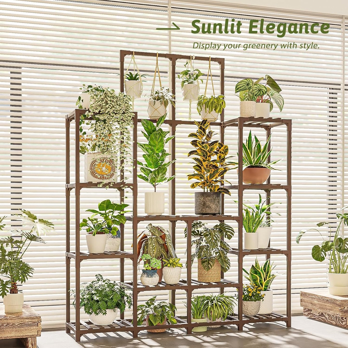 GENTINGBRO Plant Stand Indoor Outdoor 63" Tall Plant Shelf for Plants 14-Tier Large Plant Sheves for Living Room Heavy Duty Plant Rack Garden Balcony Patio Hanging Planter