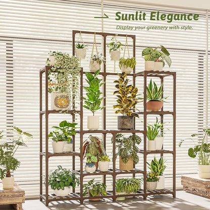 GENTINGBRO Plant Stand Indoor Outdoor 63" Tall Plant Shelf for Plants 14-Tier Large Plant Sheves for Living Room Heavy Duty Plant Rack Garden Balcony Patio Hanging Planter