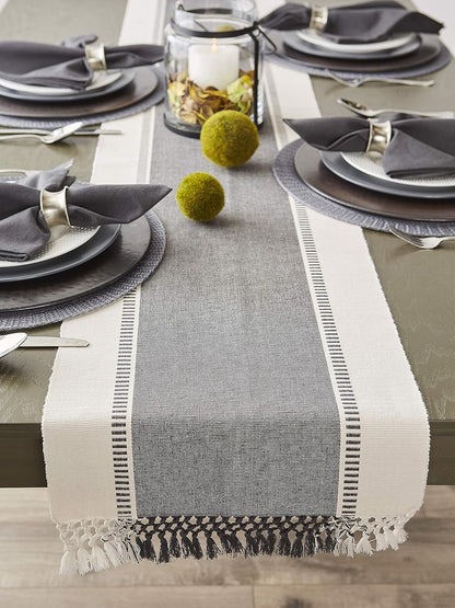 DII Dobby Stripe Woven Table Runner, 13x72-inch, French Blue