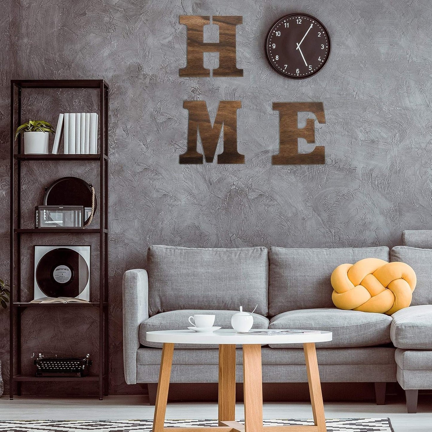 4 Pack Wooden Home Sign Wall Hanging Decor Farmhouse Letters for Wall Art Wreath Rustic Home Decor for Living Room Kitchen Housewarming Gifts(Black)