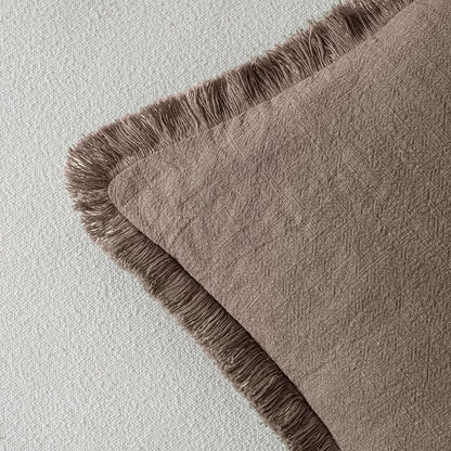 MIULEE Decorative Throw Pillow Covers Neutral Linen Fringe Throw Pillows Set of 2 Natural Beige Boho Farmhouse Cushion Covers with Tassels for Couch Sofa Bed Spring Home Decor 20x20 Inch