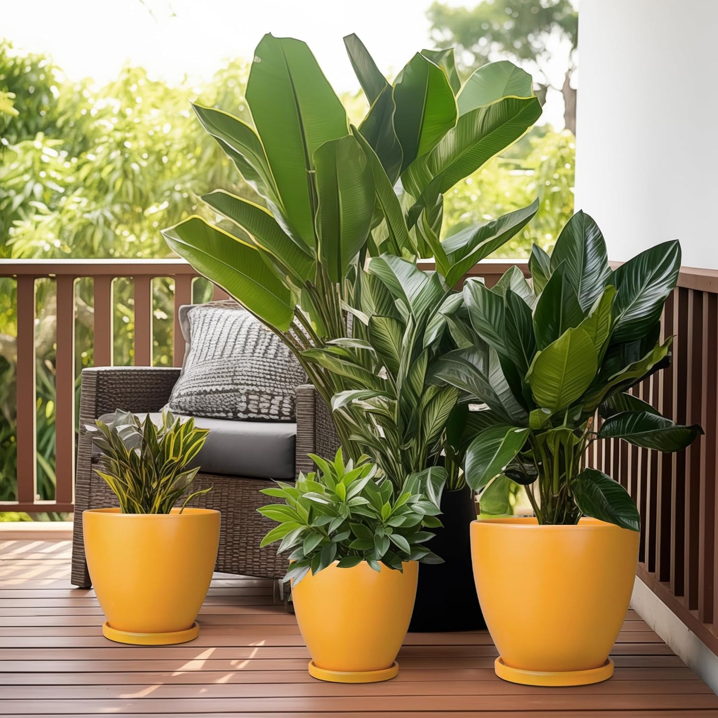 10 Inch Ceramic Planter Pot Round Plant Pot for Indoor Plants Outdoor Large Flower Pot with Drainage Hole and Saucer Blue