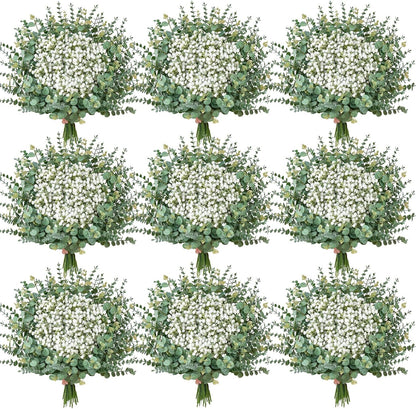 Serwalin 100 Pcs Mixed Artificial Eucalyptus Stems,Babys Breath Artificial Flowers Bulk with Faux Eucalyptus Leaves Greenery Stems for Wedding DIY Bouquets Floral Arrangement Home Decor