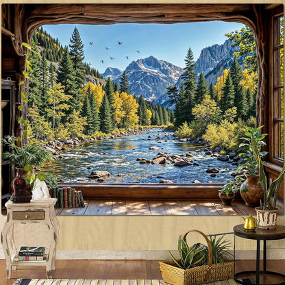 Lifeella Fantasy Castle Window Tapestry, Magic Woodland Scene Large Wall Backdrop, Fairytale Moon Mural for Bedroom Dorm Living Room Decor, 60x80 inches