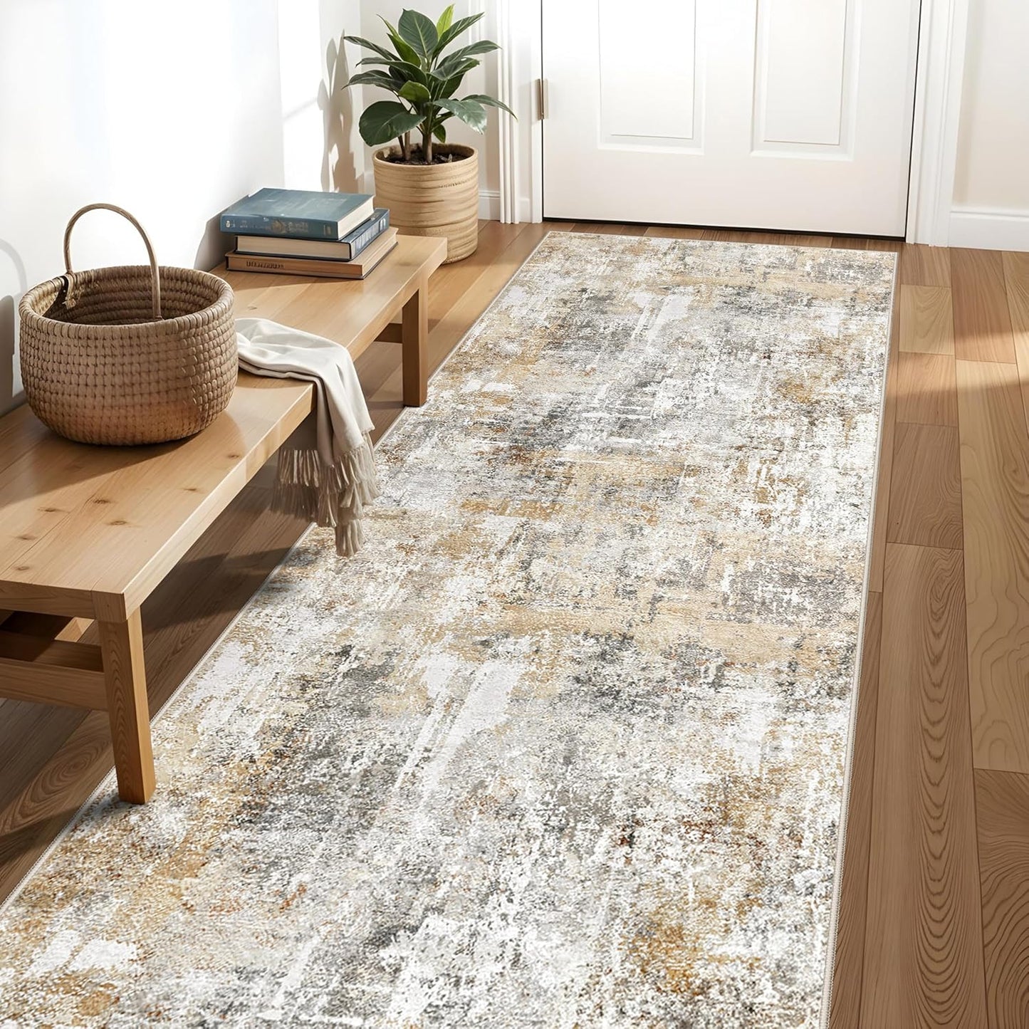 2x3 Washable Non-Slip Area Rug - Soft Low Pile Throw Rug for Kitchen Entryway Bedroom - Modern Indoor Door Mat with Rubber Backing (Beige Grey) - Colors B