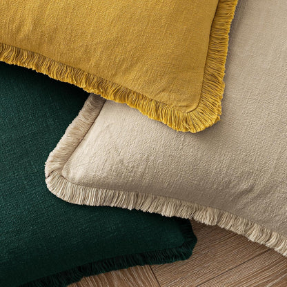 MIULEE Decorative Throw Pillow Covers Neutral Linen Fringe Throw Pillows Set of 2 Natural Beige Boho Farmhouse Cushion Covers with Tassels for Couch Sofa Bed Spring Home Decor 20x20 Inch