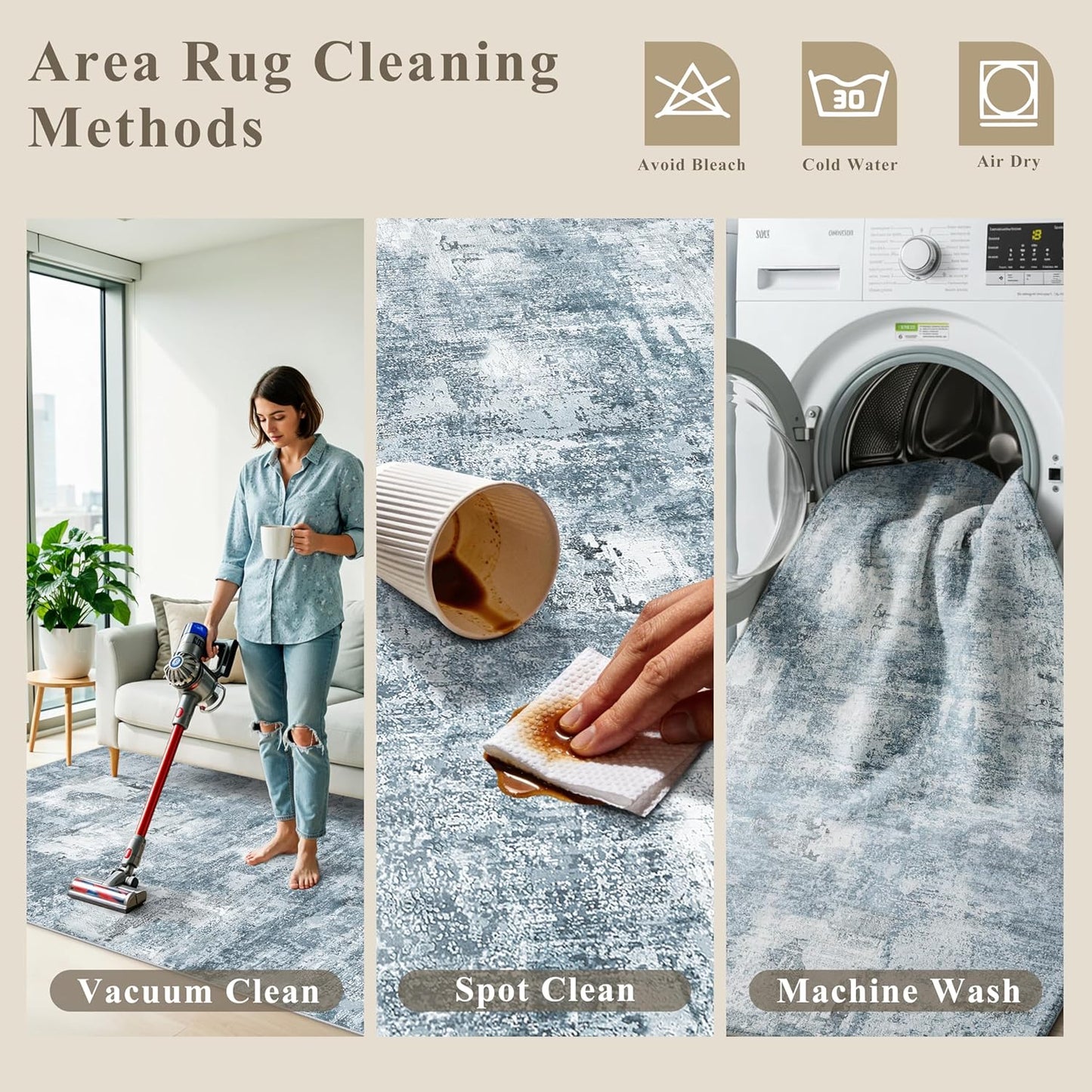 2x3 Washable Non-Slip Area Rug - Soft Low Pile Throw Rug for Kitchen Entryway Bedroom - Modern Indoor Door Mat with Rubber Backing (Beige Grey) - Colors A