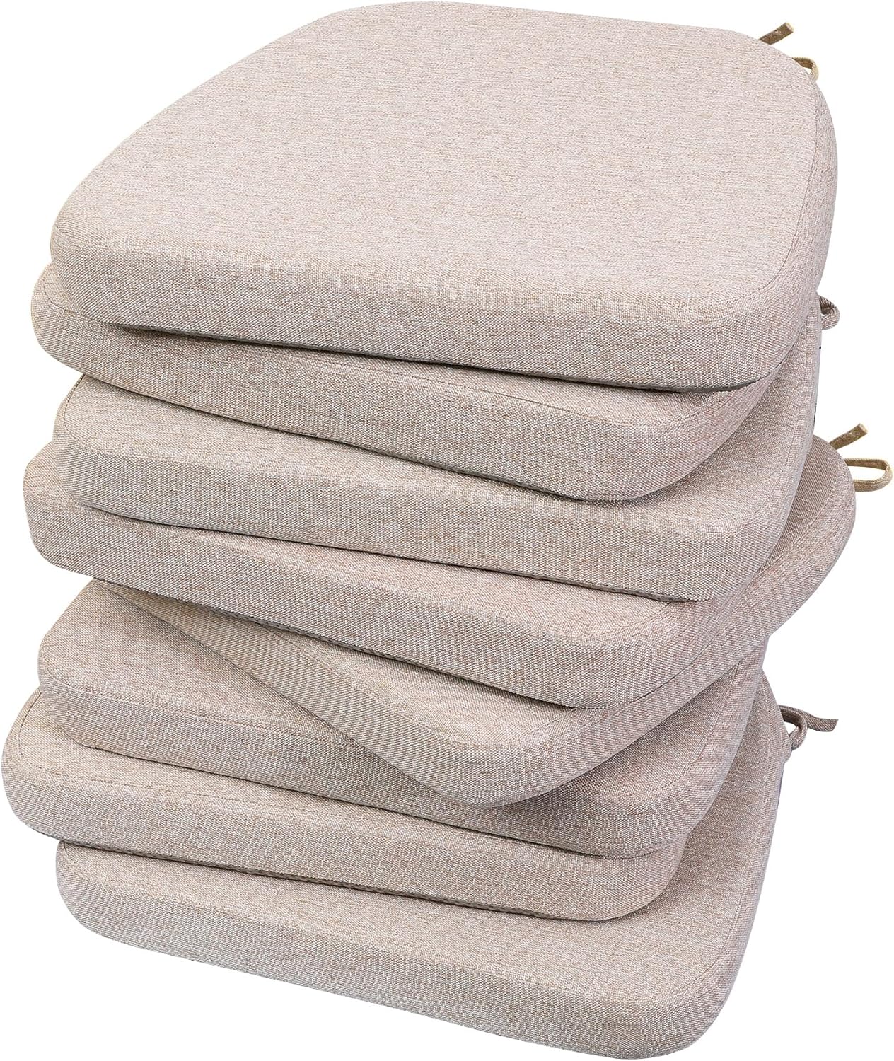 AAAAAcessories D-Shaped Chair Cushions, 2" Thick Dining Chair Pads with Ties and Removable, Machine-Washable Cover, 17" x 16", Set of 4, Oatmeal Beige - Colors B