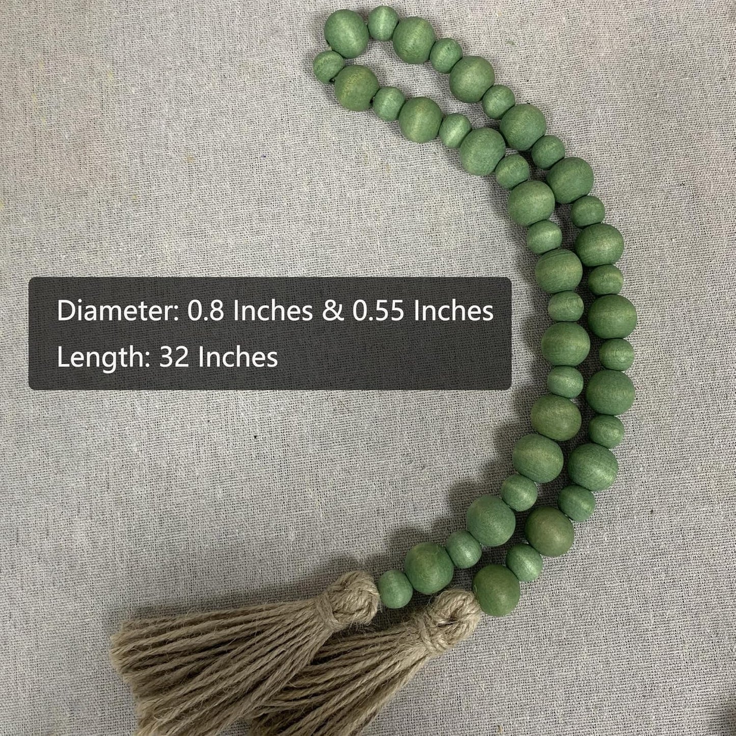 Handcrafted Farmhouse Wooden Decorative Beads Garland, Table Tray Boho Wood Beads with Tassel, Small Rustic Antique Decor for Home and Events (32" Rustic Blue)