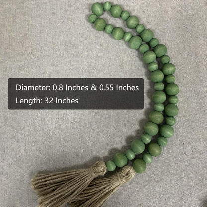Handcrafted Farmhouse Wooden Decorative Beads Garland, Table Tray Boho Wood Beads with Tassel, Small Rustic Antique Decor for Home and Events (32" Rustic Blue)