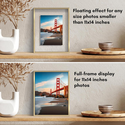 Americanflat Aluminum 11x14 Floating Picture Frame with Shatter-Resistant Glass - Use as 8x10 Picture Frame or Display 11x14 Photo - Signature Float Collection - Photo Frames for Wall Display - Black