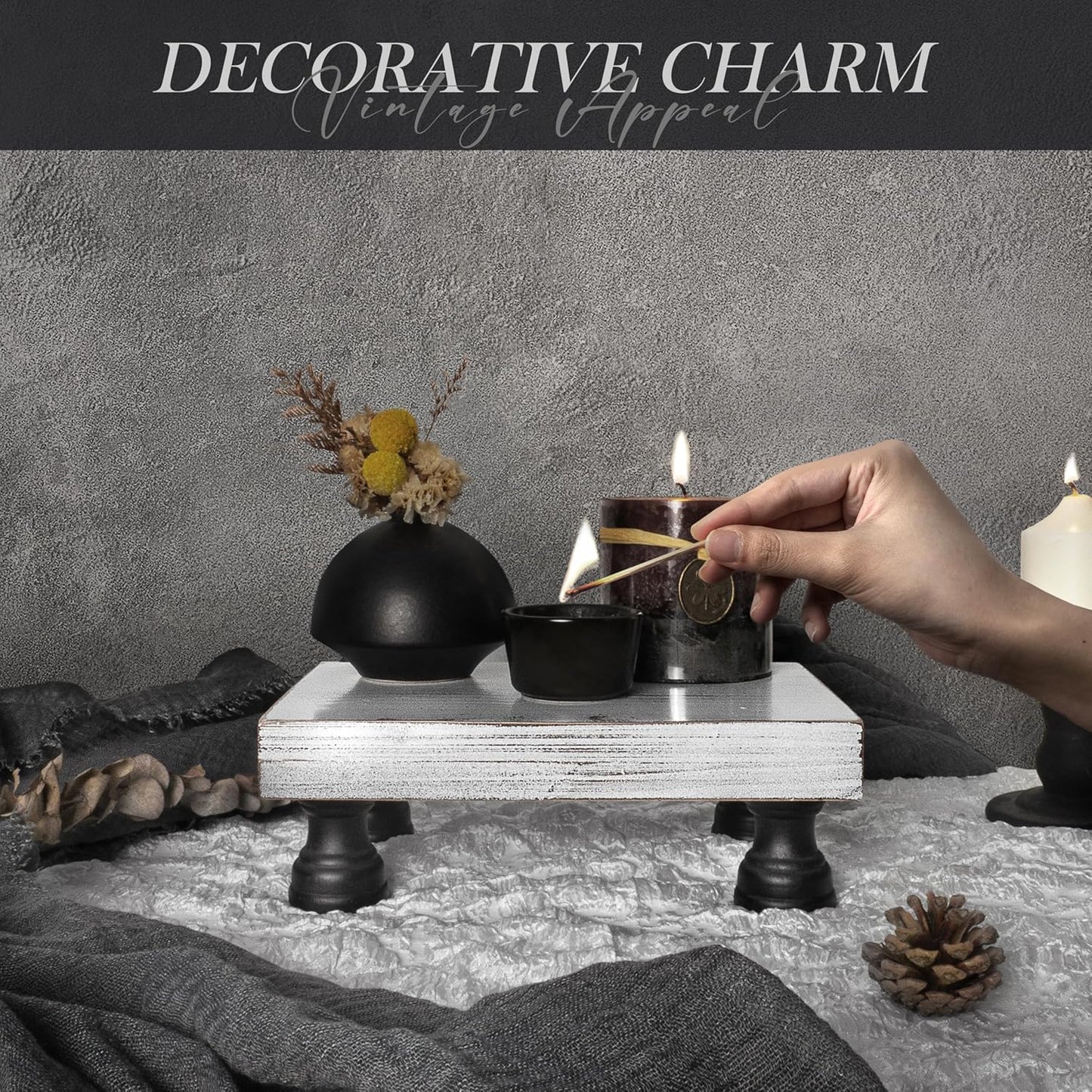 EOSAHR Farmhouse Riser for Room Decor : Decorative Pedestal Stand For Display Your Home Decorations and Uniquely Soap Stand - Rustic Bathroom Counter Tray and Kitchen Decor (Natural Wood)