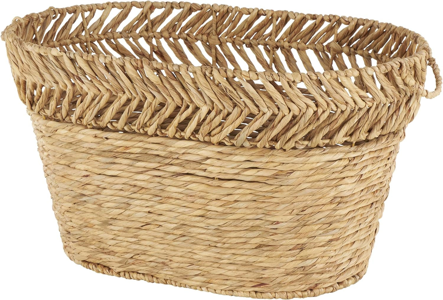 Deco 79 Seagrass Handmade Decorative and Functional Storage Basket Large Woven Basket Organizer with Ring Handles, Basket for Storage 20" x 18" x 19", Brown