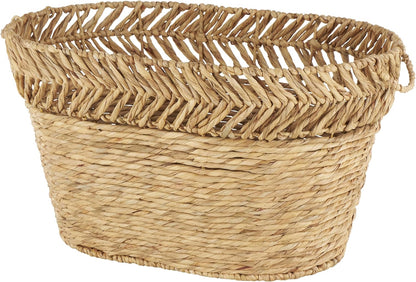 Deco 79 Seagrass Handmade Decorative and Functional Storage Basket Large Woven Basket Organizer with Ring Handles, Basket for Storage 20" x 18" x 19", Brown