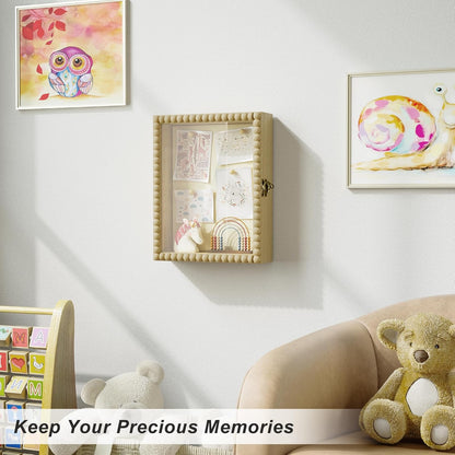Love-KANKEI Shadow Box Frame 11x14, Deep Large Shadow Box Display Case with Unique Beads Door and Glass Window, Wood Memory Box for Pictures,Medals,Memorabilia,Collections White