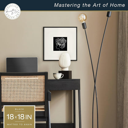 MCS Master & Co. Foundry Metal 18x18 Matted Picture Frame with 8x8 Photo Display, Black Vertical & Horizontal Wall Hanging Frame for Photos & Artwork (1-Pack)